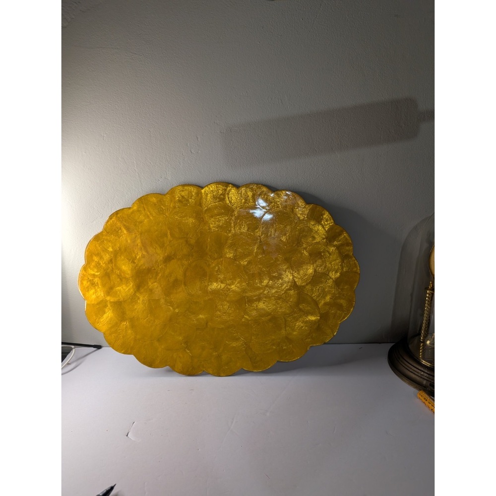 $190 Neiman‎ Marcus Gold Oval Capiz Shell Dining 5-Piece Table Placemat's